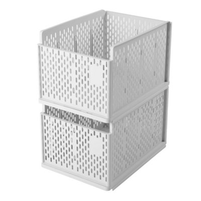 2Pcs Plastic Stackable Clothes Storage Basket Drawer Organizer