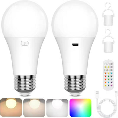 2Pcs Rechargeable LED Bulb with Remote Control