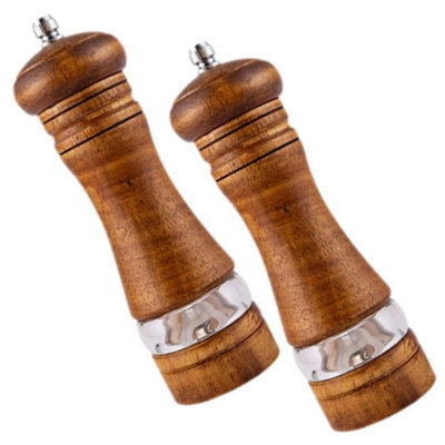 2Pcs/Set Oak Wooden Pepper Grinder Salt Spice Herb Mill Refillable Manual