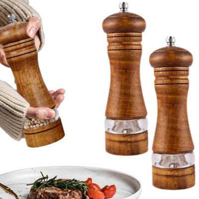 2Pcs/Set Oak Wooden Pepper Grinder Salt Spice Herb Mill Refillable Manual