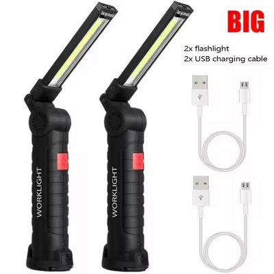 2Pcs Small Magnetic LED Flashlight Portable USB Rechargeable Work Light ...