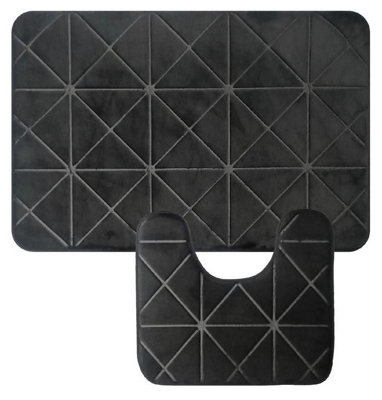 2Pcs Super Soft Memory Foam Bath Mat - Black Lattice Price Comparisons | Compare The Build