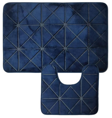 2Pcs Super Soft Memory Foam Bath Mat - Blue Lattice Price Comparisons | Compare The Build