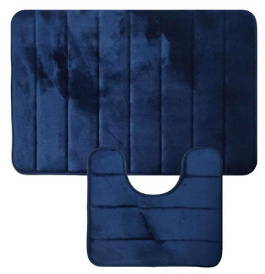 2Pcs Super Soft Memory Foam Bath Mat - Blue Stripe Price Comparisons | Compare The Build