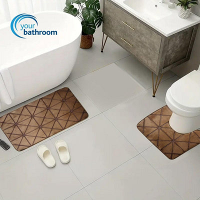 2Pcs Super Soft Memory Foam Bath Mat - Champagne Stripe