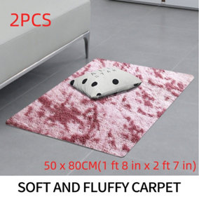 2PCS Thick Shaggy Fluffy Rugs Soft Mat Anti Slip Floor Carpet Bedroom Living Room UK
