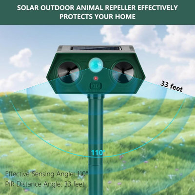 Solar Powered Ultrasonic Cat & Fox Repellent / Deterrent With Strobe Light