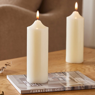 2Pcs White Candles Set Unscented Pillar Paraffin Wax