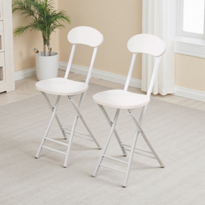 2Pcs White Portable Foldable Dining Chairs, 31cm W x 33.5cm D x 74cm H