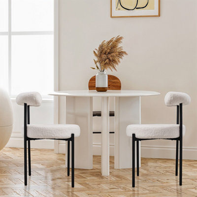 2PCS White Sherpa Fleece Upholstered Dining Chairs with Ergonomic Backrest and Metal Legs