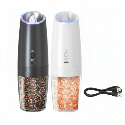 2Piece Electric Salt and Pepper Grinder Set USB Rechargeable with LED