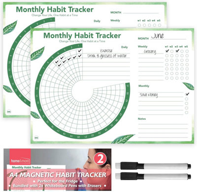 2pk A4 Magnetic Habit Tracker Reusable Dry Erase Calendar for Daily ...