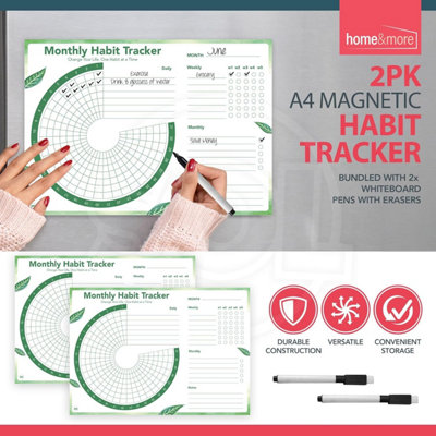 2pk A4 Magnetic Habit Tracker Reusable Dry Erase Calendar for Daily ...