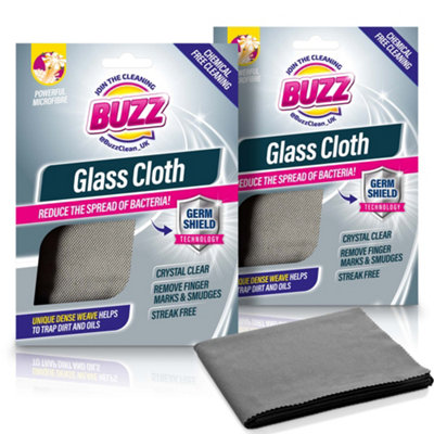 2pk Buzz Glass Cloth with Germ Shield Streak-Free Glass Cleaning Cloth, Microfibre Glasses Cleaner Cloth, Unique Texture