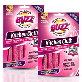 2pk Buzz Kitchen Cloths with Germ Shield, Removes Dirt, Grease & Grime, Microfiber Cloths Cleaning Cloths for Home