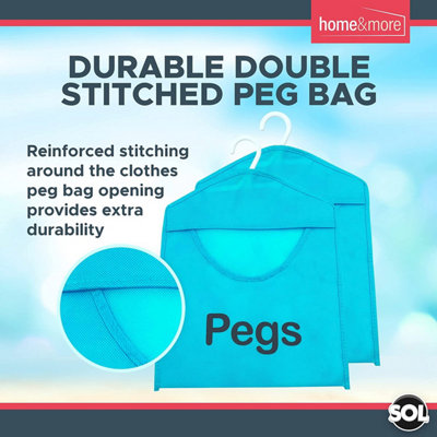 2pk Clothes Peg Bag for Washing Line with Hanger - 39 x 28cm - Washable Hanging Peg Holder - Reusable Peg Bags for Washing Line
