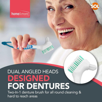 2pk Denture Toothbrush, Retainer Brush with Dual-Angled Heads, Soft ...