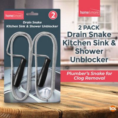 2pk Drain Snake Unblocker 100cm, Kitchen Sink Unblocker Tool Plumbing Snake Shower Drain Unblocker Tools for Kitchen Sink & Drain