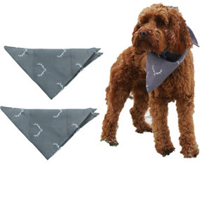 2PK Festive Grey Smart Antler Hygge High Quality Bandanna For Dogs - One Size