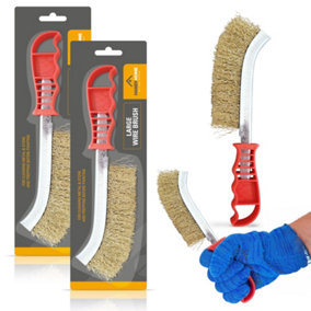 2pk Large Wire Brushes for Cleaning, 24cm Heavy Duty Long Handled Wire Brush for Rust Removal and Surface Preparation