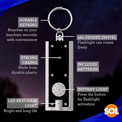 2pk LED Keychain Small Torch Light - Pocket Torch Small Bright with Built In Batteries - Small LED Mini Torch Keyring Torch