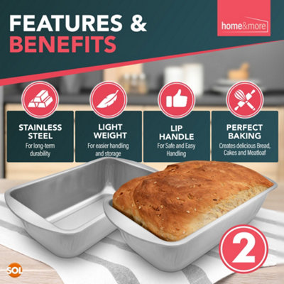 2pk Loaf Tins for Baking 2lb - 2lb Loaf Tin - 21 x 11 x 6.4cm - Stainless Steel Bread Tins for Baking 2lb - Stainless Steel - 4