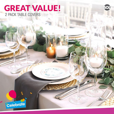 2pk Long White Table Cloth Party 274 x 137cm, Disposable Plastic Table ...