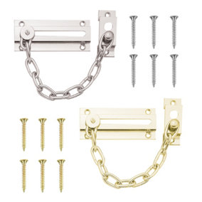 2pk Security Chain for Front Door - Brass and Chrome Safety Chain Door Lock, Door Chains UPVC Door Chain
