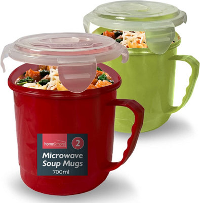 2pk Soup Containers with Lids Microwavable Soup Mug with Lid 700ml