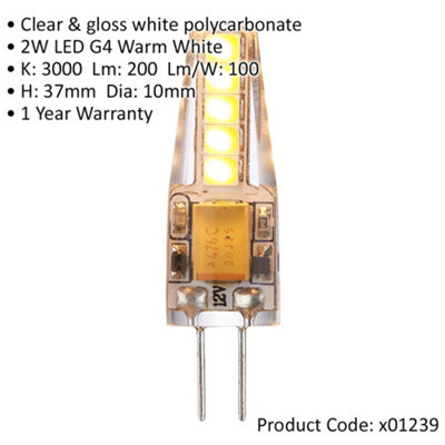2W SMD G4 LED - 3000k Warm White Colour Temp - Low Voltage Transformer