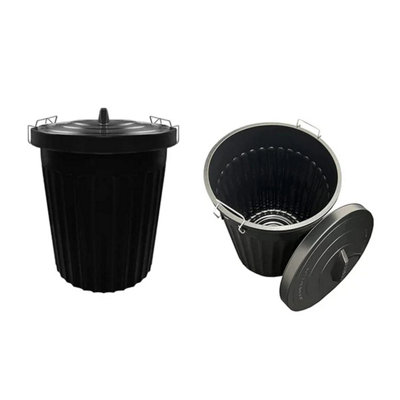 2x 100 Litre Strong Black Large Capacity Waterproof Dustbins With Strong Metal Clip Lid