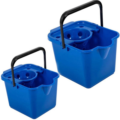 2x 12 Litre Capacity Blue Coloured Floor Cleaning Mop Buckets With Pouring Lip