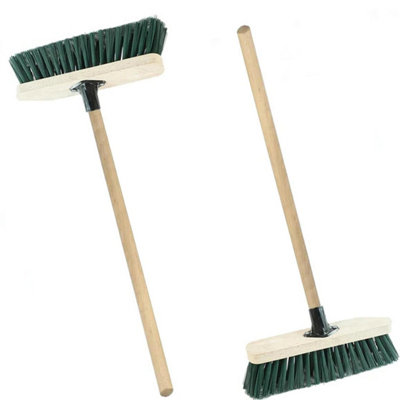 2x 12" Wooden Handle Green Strong PVC Bristle Sweeping Brooms For Cleaning Hard Floors - 3