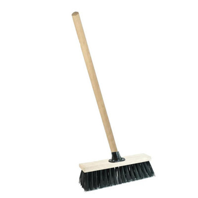 2x 13" Black Wooden Handle Black Strong PVC Bristle Sweeping Brooms For Cleaning Hard Floors