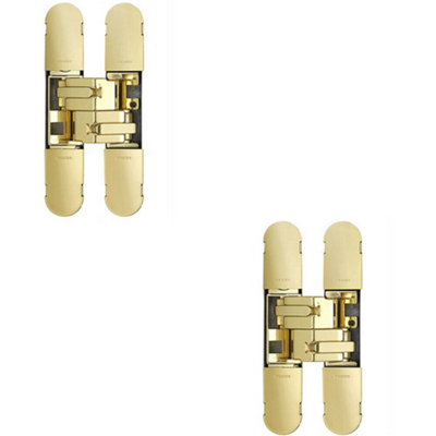 2x 134 x 24mm Concealed Medium Duty Hinge Fits Unrebated Doors Brass