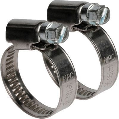 2x 16 27mm Stainless Steel Hose Clips Fuel Water Pipe Clamp Worm Screw Jubilee