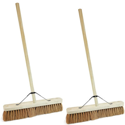2x 18" Coco Indoor Outdoor Garage & Yard Broom Soft Bristle Sweeping Brush With Long Handle