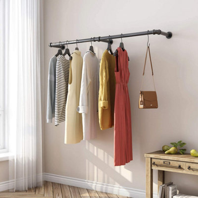 Wall Mounted Industrial Pipes Clothes Hanging Pole Rustic Iron Clothes Rack  Garment Storage Display Rail Rail for Store Wardrobe Gold 