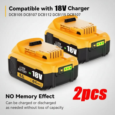 2X 18V 6.0Ah XR Li-Ion Slide Batteries Compatible with DeWalt