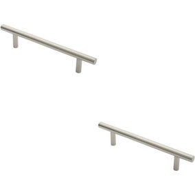 2x 19mm Straight T Bar Pull Handle 225mm Fixing Centres Satin Stainless Steel