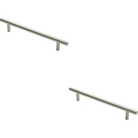 2x 19mm Straight T Bar Pull Handle 300mm Fixing Centres Satin Stainless Steel