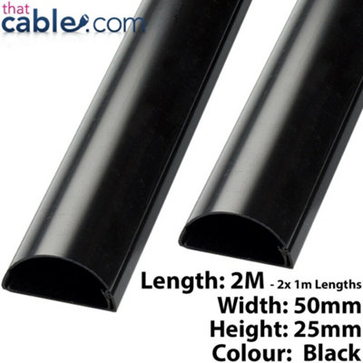 2x 1m (2m) 50mm x 25mm Black Scart / Data Cable Trunking Conduit Cover AV TV