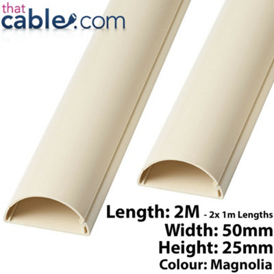 2x 1m (2m) 50mm x 25mm Magnolia Scart / Data Cable Trunking Conduit Cover AV