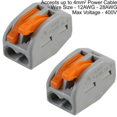 2x 2 Way WAGO Connector 32A Electrical Lever Terminal Block Push Fit Junction