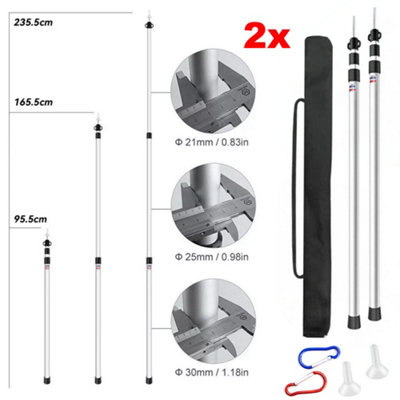 2x 230cm Tent Poles Telescopic Adjustable Awning Canopy Tarp Pole ...