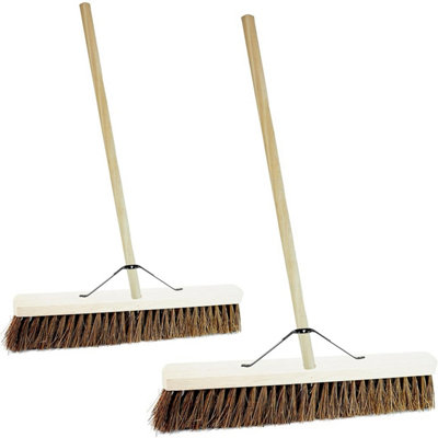2x 24" Bassine Hard Bristle Indoor Outdoor Garage & Yard Broom Hard Bristle Sweeping Brush With Long Handle