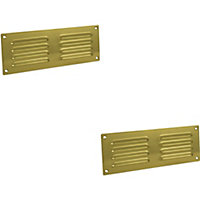 2x 242 x 89mm Hooded Louvre Airflow Vent Polished Brass Internal Door Plate