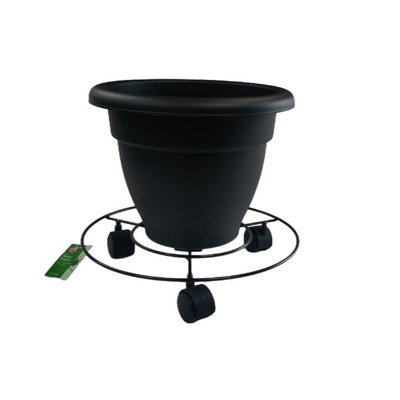 2x 25cm Round Plant Pot Caddy Black Patio Pot Mover With Castor Wheels 10 Inch - 4