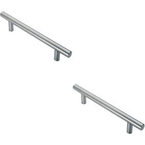 2x 25mm Straight T Bar Pull Handle 300mm Fixing Centres Satin Stainless Steel