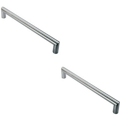 2x 30mm Mitred Pull Door Handle 450mm Fixing Centres Satin Stainless Steel